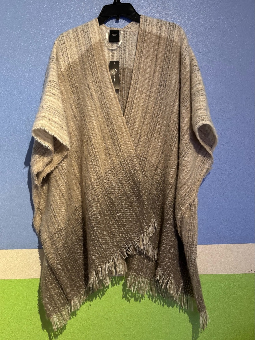Cejon Neutral Ombre Fringe Wrap Poncho